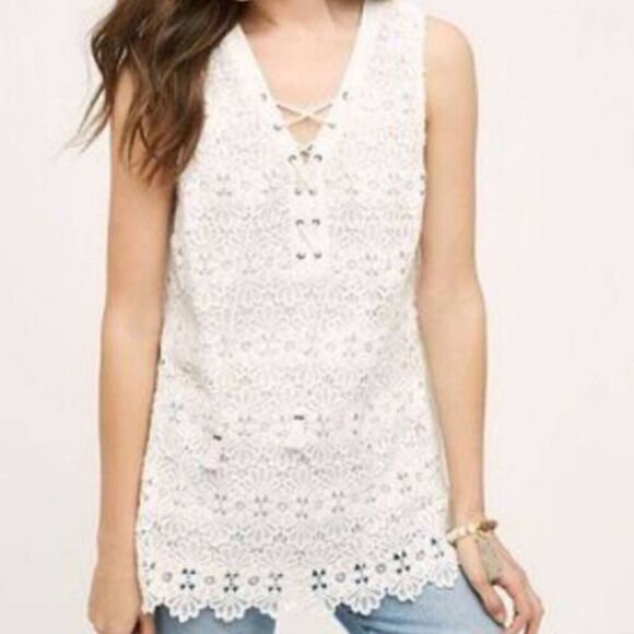 Anthropologie Tops - Anthropologie  Milagros Meadow Rue White Lace Tunic Tank Top size XS